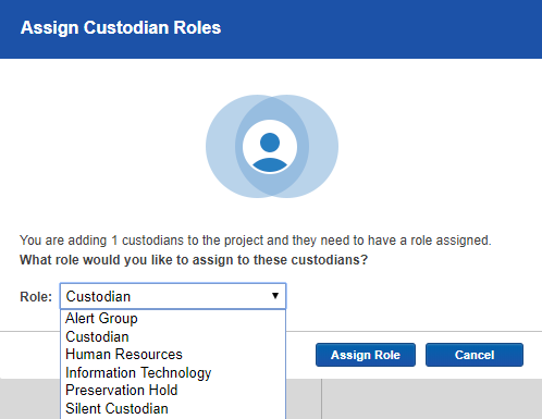 The Role drop-down menu in the Assign Custodian Roles window.