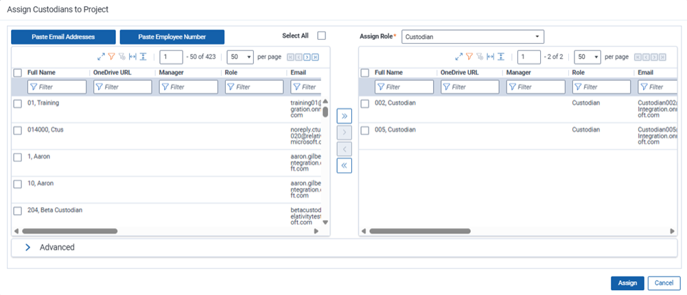 Assign custodians to project from list.