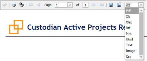 A report with the Export drop-down menu open.