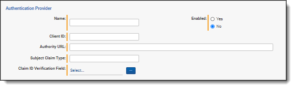 The Authentication Provider fields in edit mode.