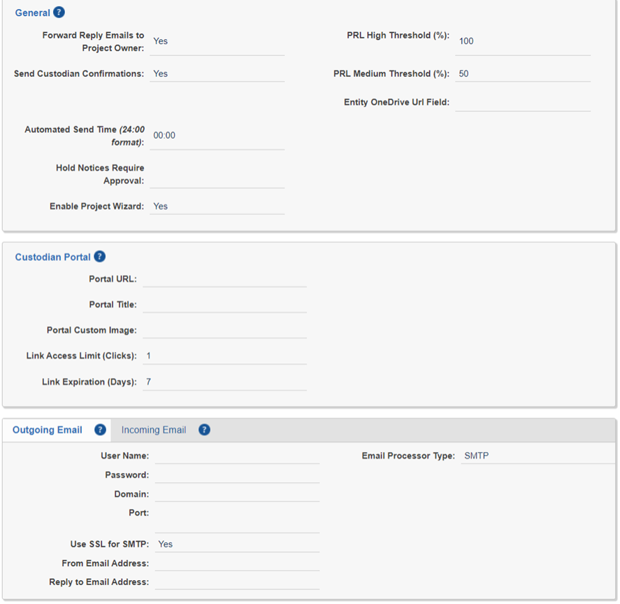 The Legal Hold Settings page.