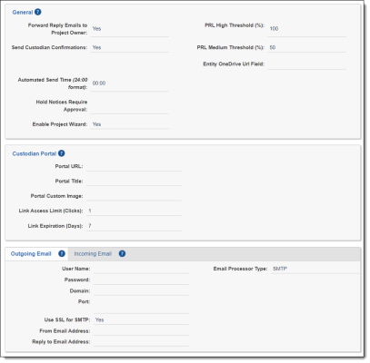 The Legal Hold Settings page.