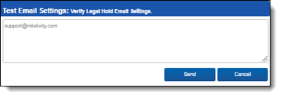 The Test Email Settings modal with an example email address.