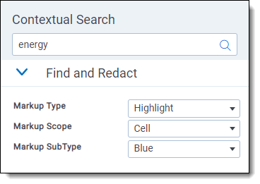 The Find and Redact section is expanded to display the markup options.