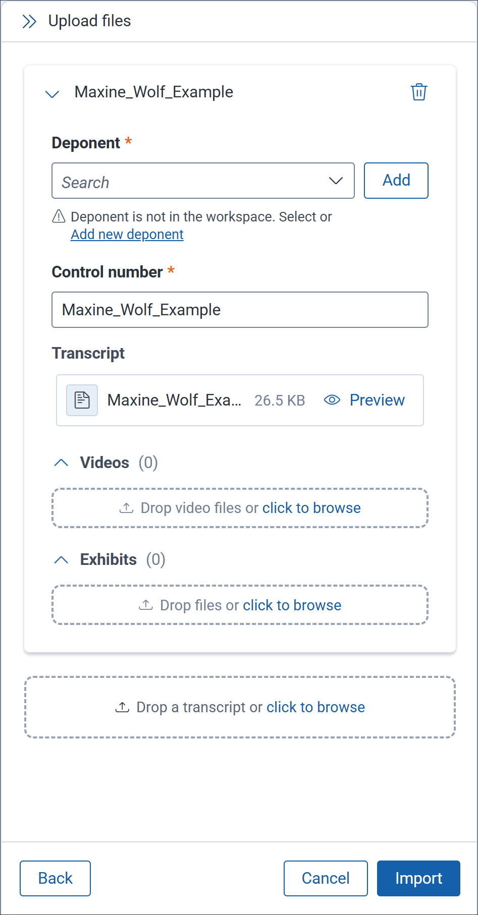 The expanded Upload files panel