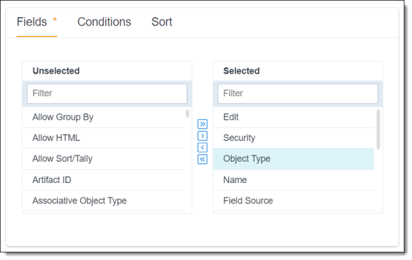 Selecting the Object Type field