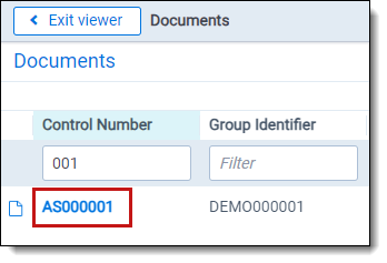 Document control number in the Documents panel