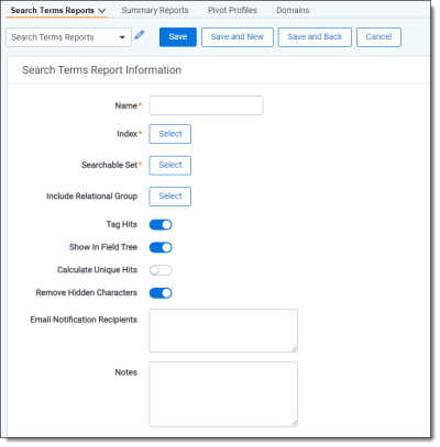 Search terms reports layout