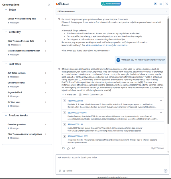 Conversations panel open next to aiR Assist panel.