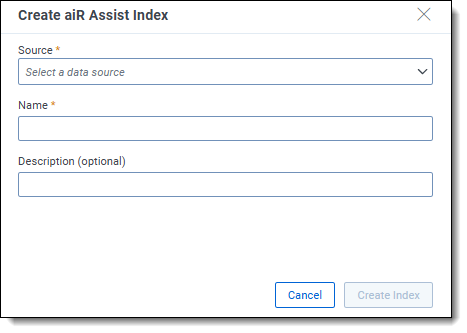 Create an aiR Assist Index modal with fields to be entered.