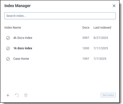 Index manager dialog