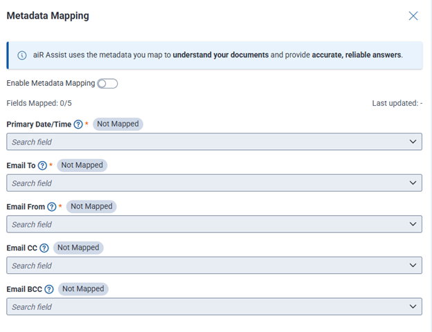Metadata Mapping panel displayed
