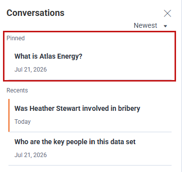 Pinned conversation section above the All conversations section