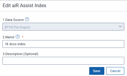 Edit aiR Assist Index dialog.