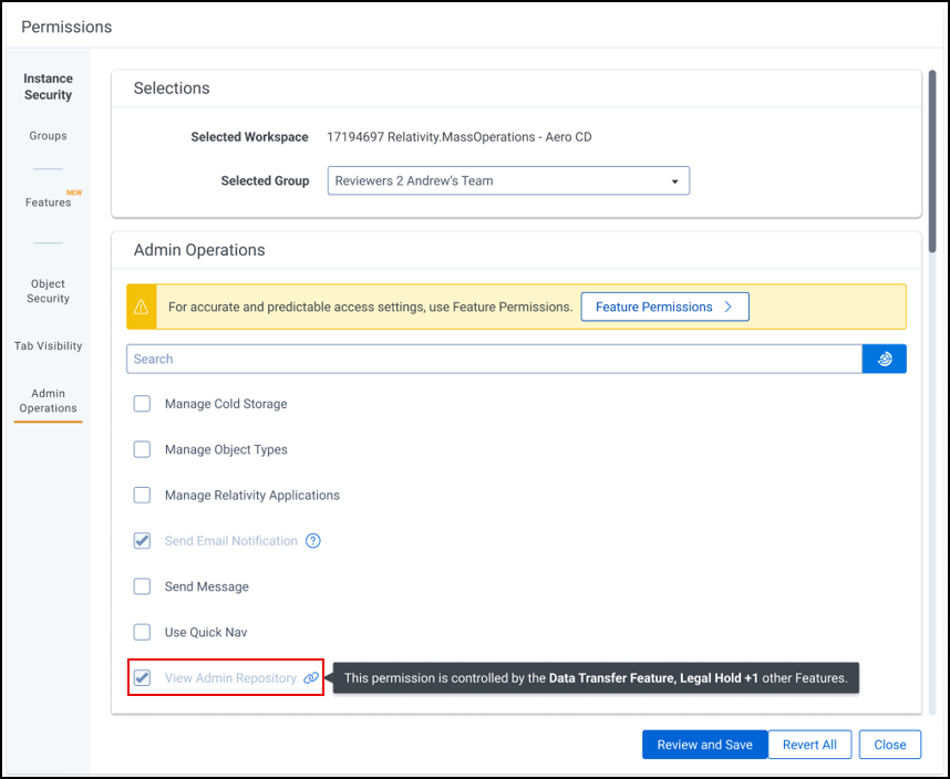 A granular permission associated with both modernized and non-modernized feature permissions