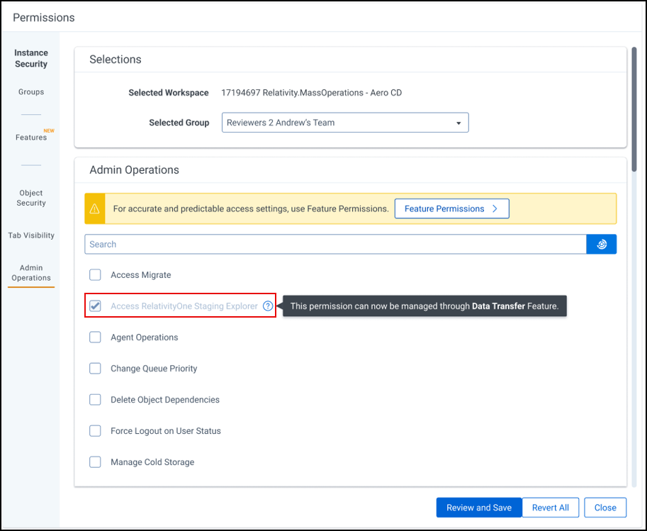 Feature permission read-only tool tip