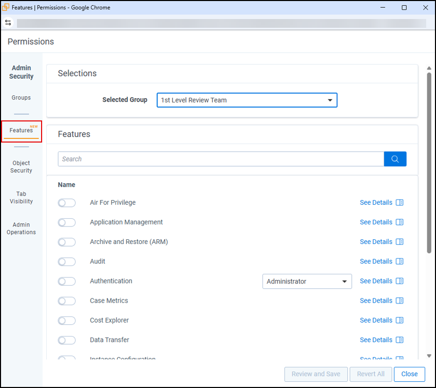 Feature Permissions UI