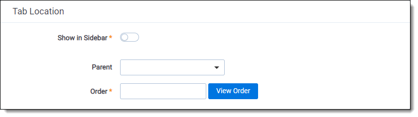 The Tab Location section without any options selected.