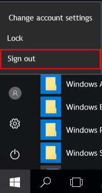 Log out option in the Windows start menu