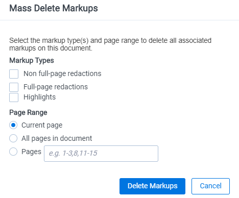 The Mass Delete Markups modal