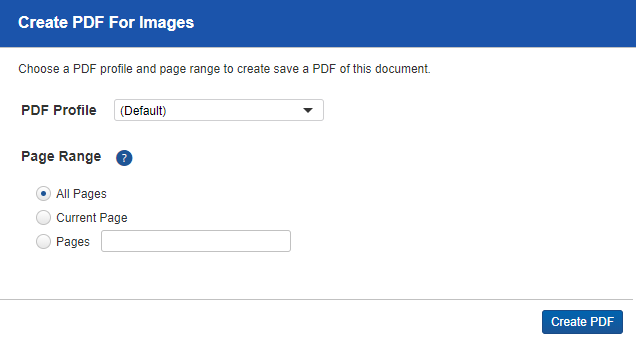 The Create PDF For Images pop-up.