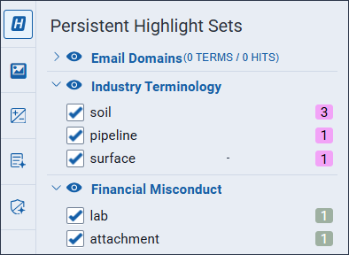 The Persistent Highlights panel is expanded with a couple of persistent highlight sets displayed.