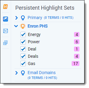 The Persistent Highlights panel is expanded with a couple of persistent highlight sets displayed.