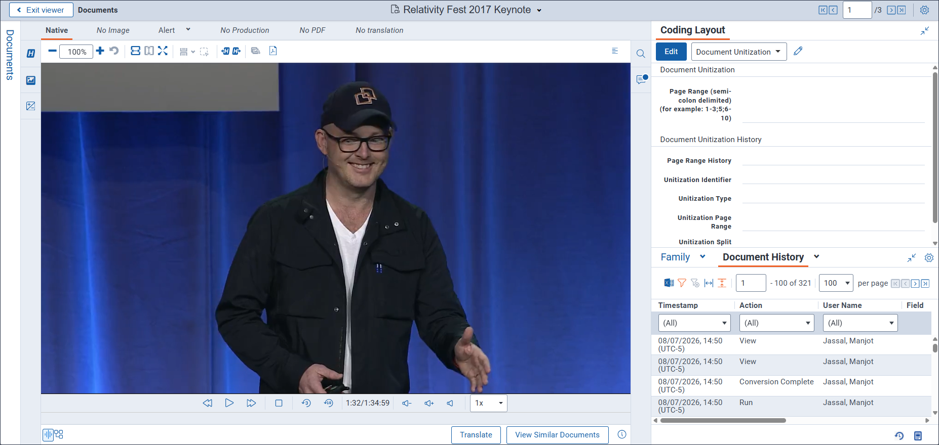 A video file is open in the Native Viewer.
