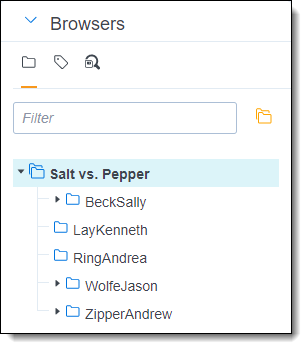 The Browser panel in the Salt vs. Pepper workspace with several custodian sub-folders.