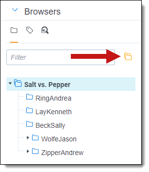 The Browser panel with the folder and subfolders icon highlighted.