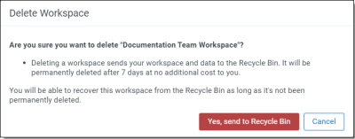 Confirmation window to delete workspace