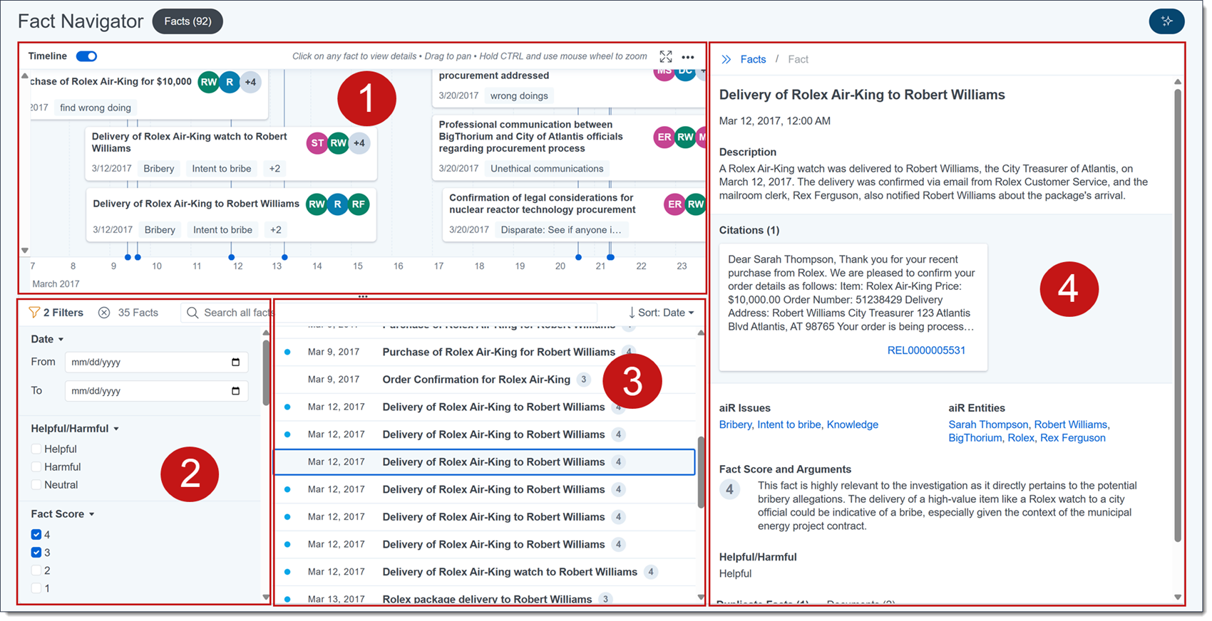 Click to expand The Fact Navigator panel with each section highlighted.
