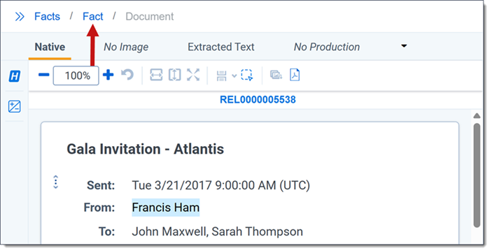 The Document Preview panel with the Fact link highlighted.