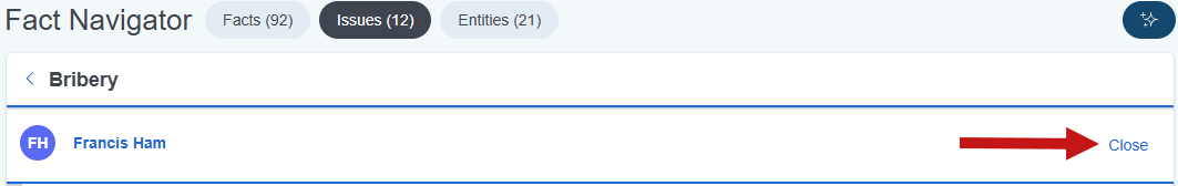 An entity was selected on the Entities sub-tab and the Close link is highlighted.