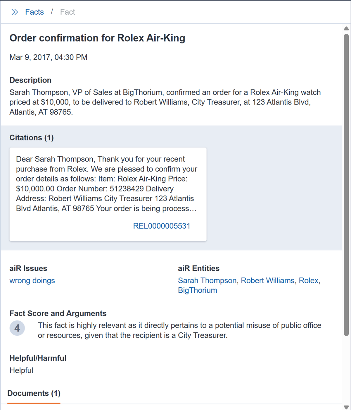The Fact Detail card displays.