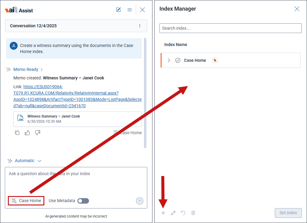 The path to get to Index Manager where you can create a new index in aiR Assist.