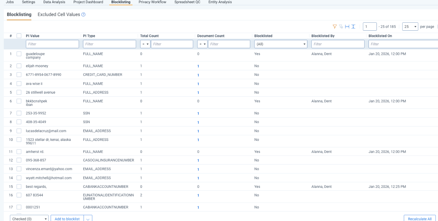 An image of the Blocklisting tab