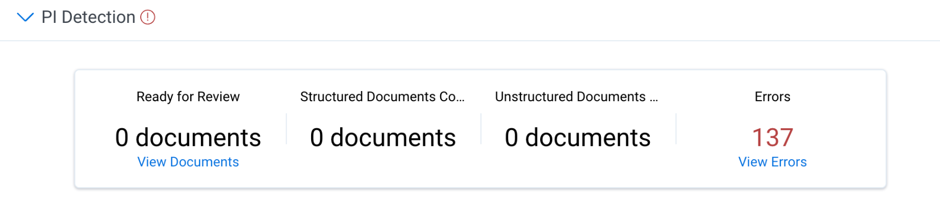An image of document errors in the PI Detection window
