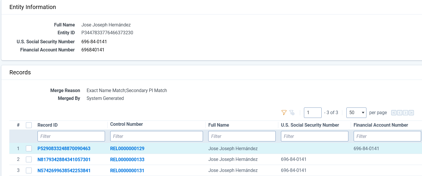 Entity information window
