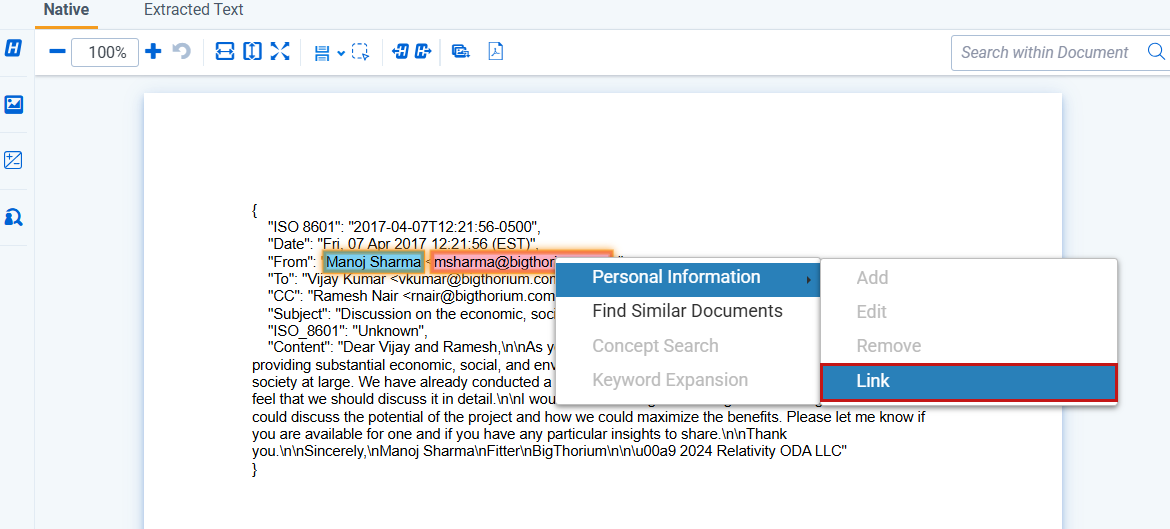 An image of the Link option in the context menu