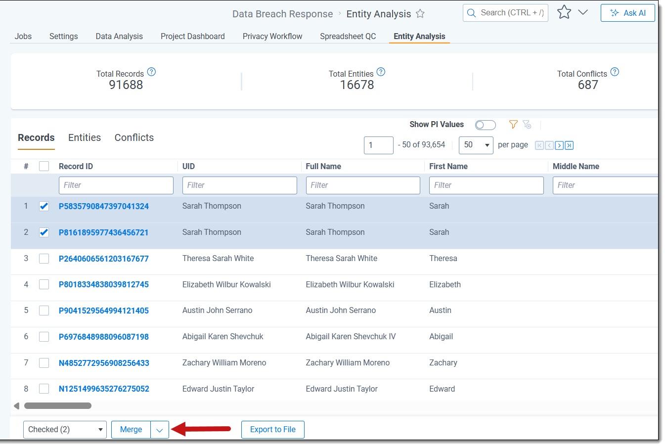 An imaghe of the Merge mass action button