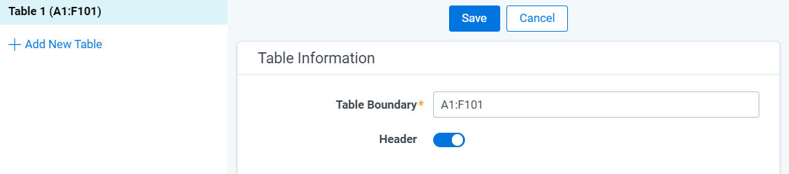 An image of Table Information options