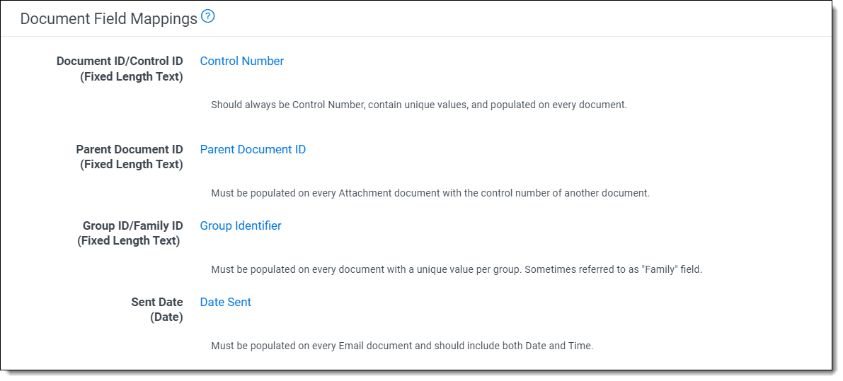 An image of the Document Field Mappings section