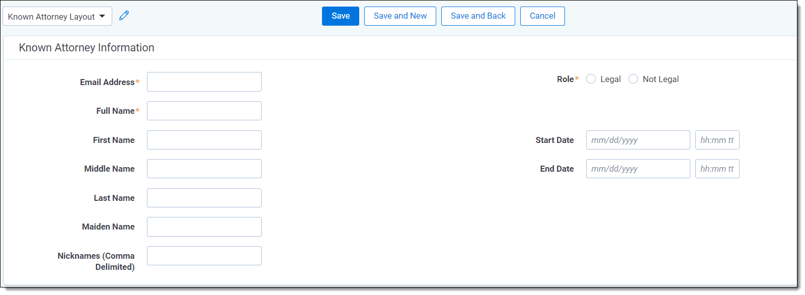 An image of the Known Attorney Information form