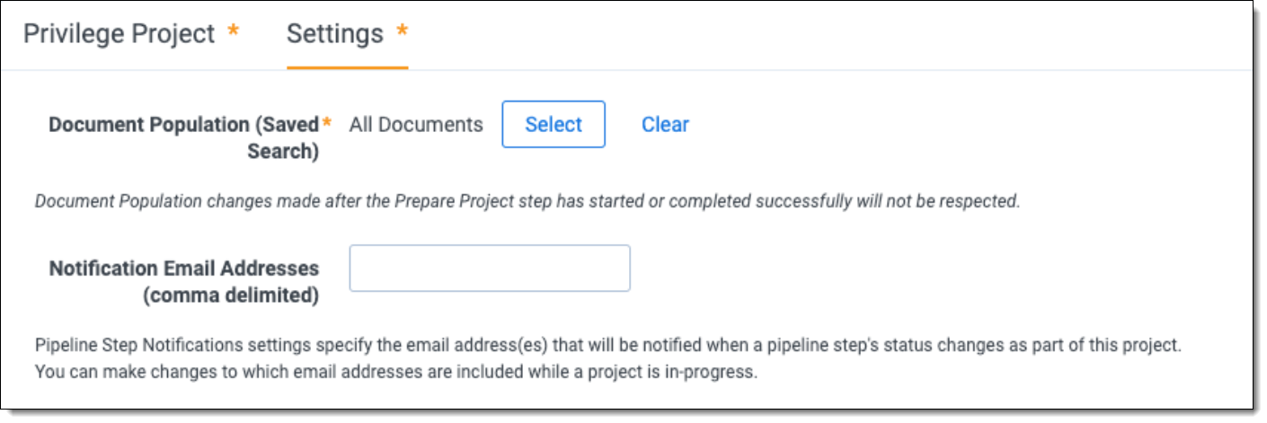 An image of the Settings page and the Notification Email Addresses field