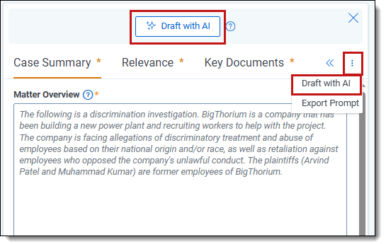 Draft with AI button and Draft with AI option within the More button menu.