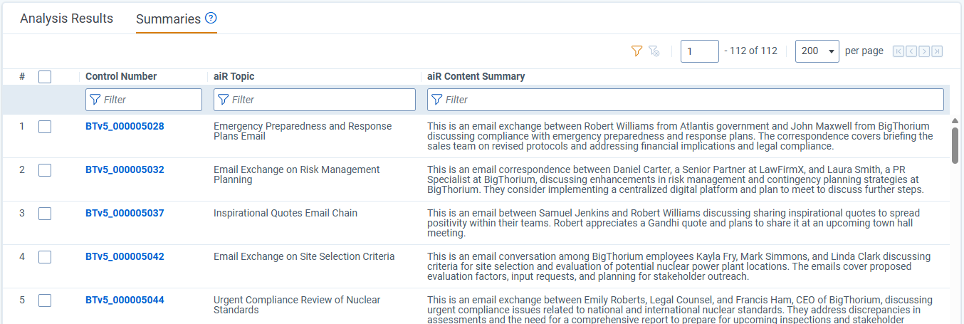 Sample of Summaries section