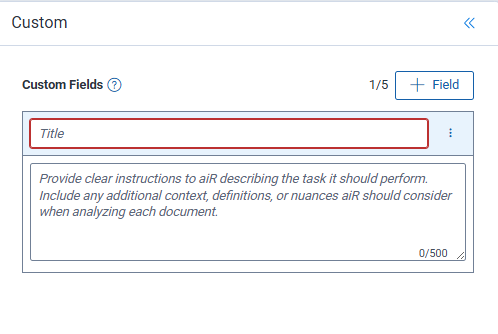 Custom panel showing Custom Field ready for data entry. 