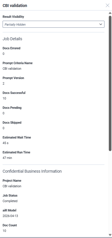 aiR for Review Jobs detail panel at the instance level