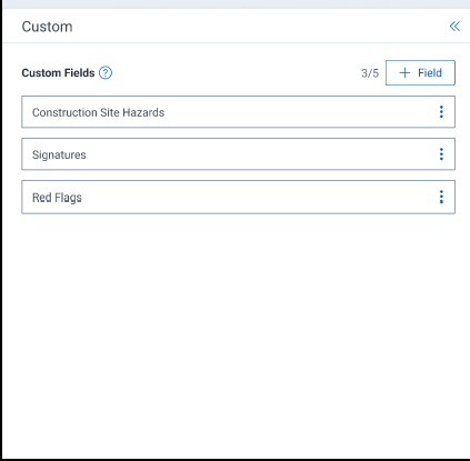 Sample list of Custom Fields displayed in panel